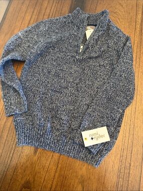 Rumi+Ryder boys Blue Marled Quarter-Zip Sweater